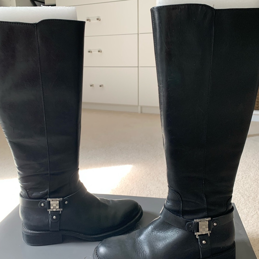 Vince Camuto Black Leather Tall Boots - Picture 2 of 6